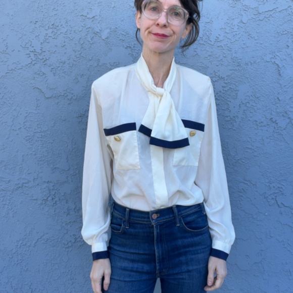 90s blouse size 10 Medium Nautical top Evan Picone - Picture 14 of 14